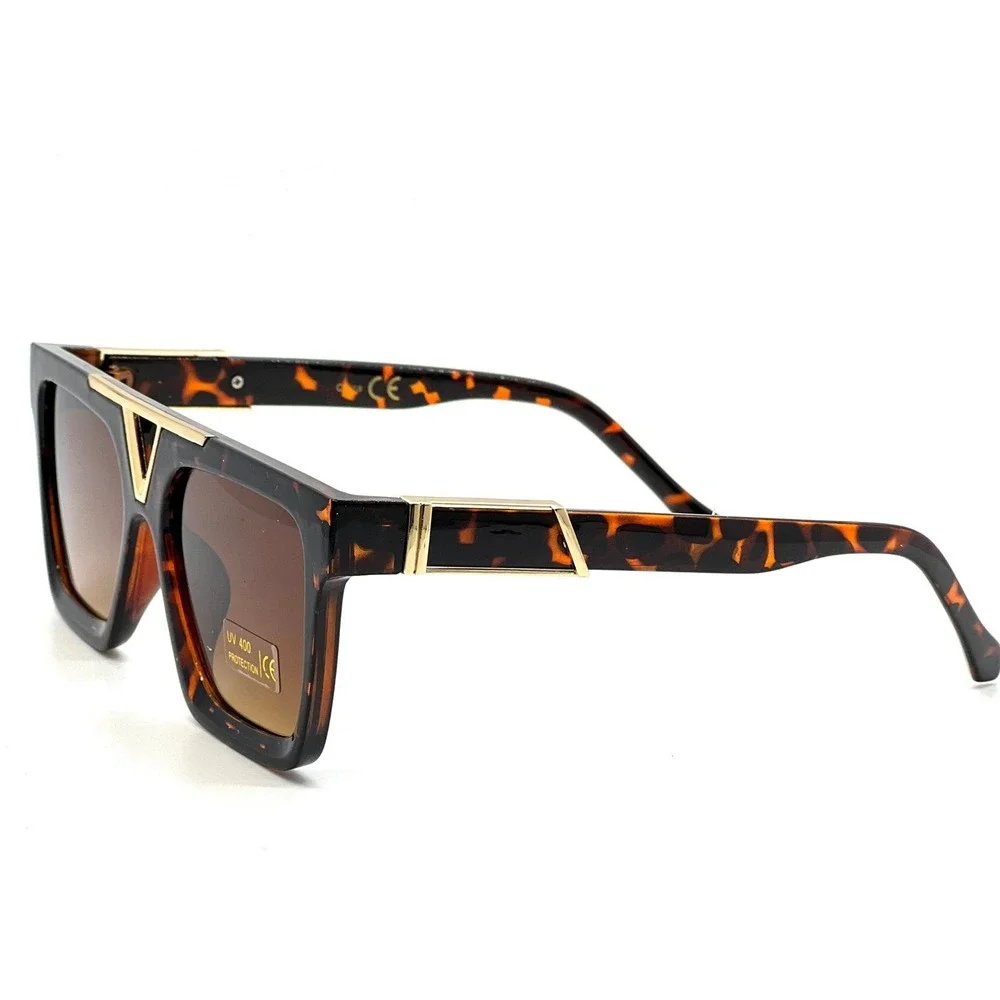 Square Frame Sunglasses Tortoise Gold Brown Lens Outdoor Classy Style Street New